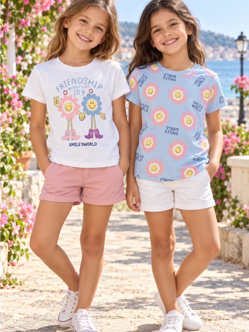 SmileyWorld girls’ 2-pack cotton T-shirts size 128 NWT